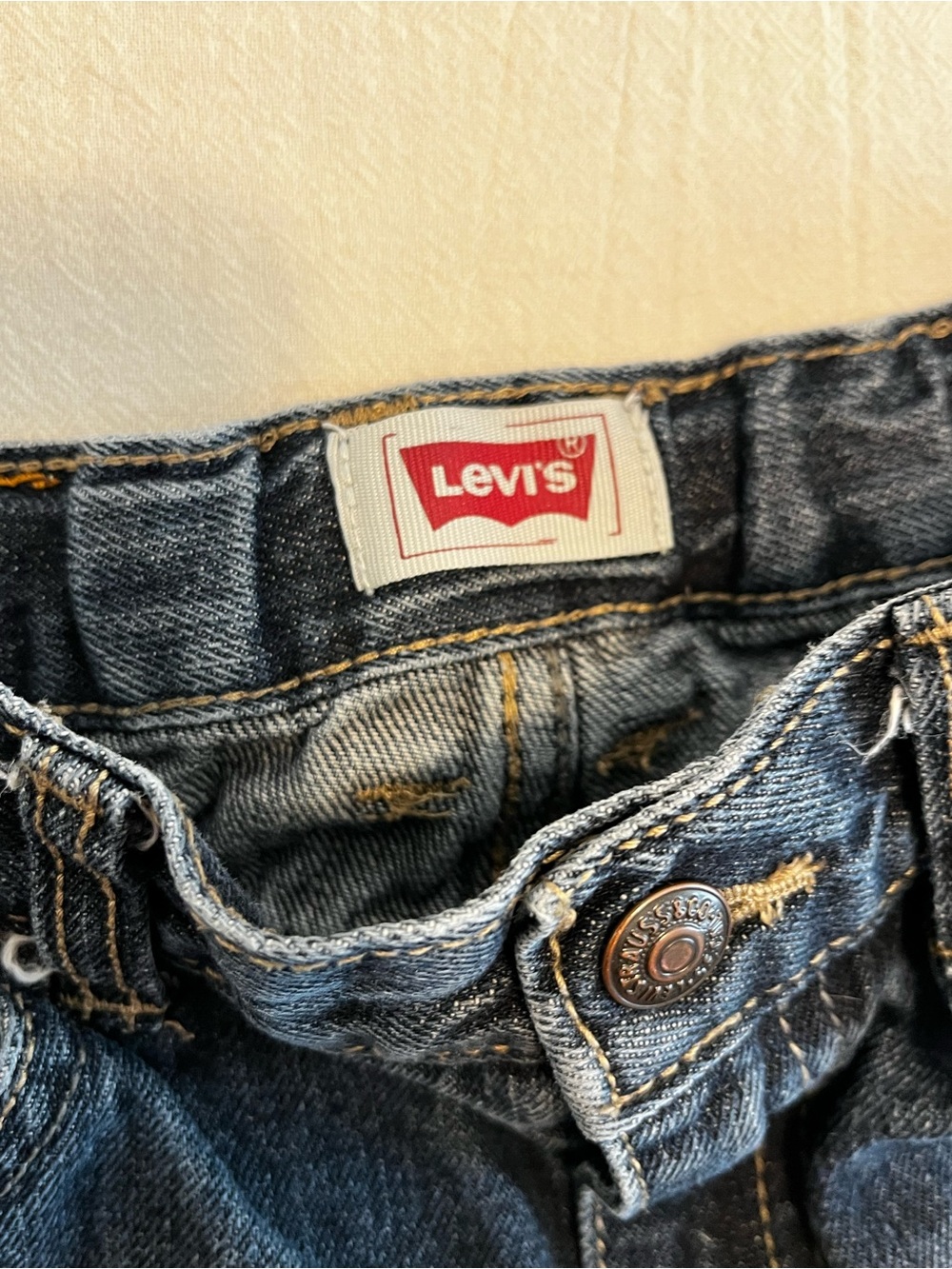 Levi’s Kids 7x Denin Jean Shorts Dark Wash Adjustable Waist Bermuda Flap Pockets - Picture 4 of 7